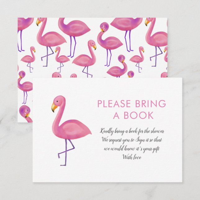 Pink Flamingo Moderne Babydusche bringen ein Buch Einladung (Vorne/Hinten)