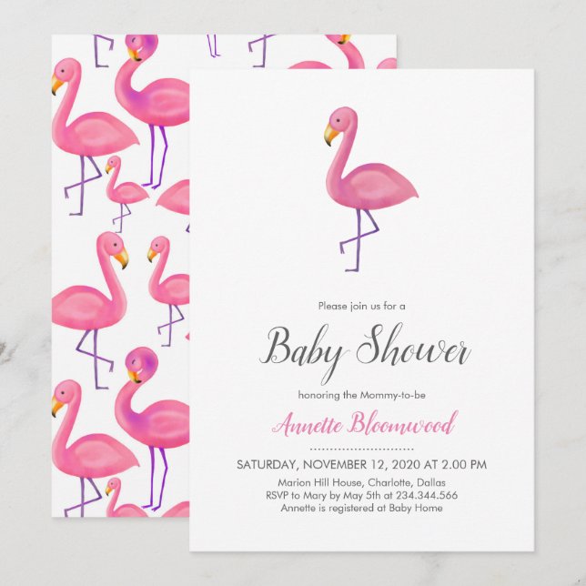 Pink Flamingo Moderne Babydusche Einladung (Vorne/Hinten)
