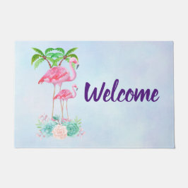 Pink Flamingo Momma & Baby mit Palmen Bäumen Fußmatte