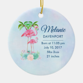 Pink Flamingo Momma & Baby mit Palmen Bäumen Keramikornament
