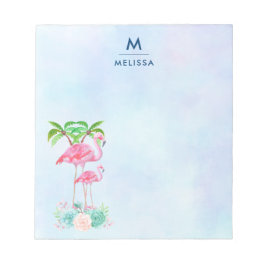 Pink Flamingo Momma & Baby mit Palmen Bäumen Notizblock