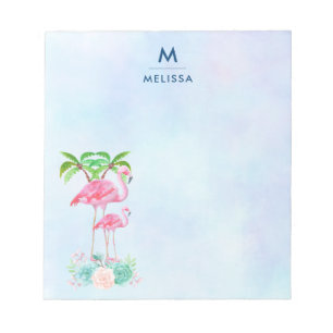 Pink Flamingo Momma & Baby mit Palmen Bäumen Notizblock