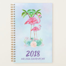 Pink Flamingo Momma & Baby mit Palmen Bäumen Planer