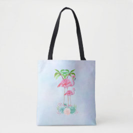 Pink Flamingo Momma & Baby mit Palmen Bäumen Tasche