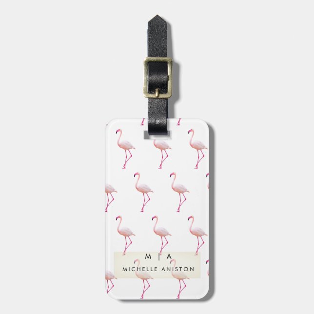 Pink Flamingo | Monogramm Custom Gepäckanhänger (Vorderseite vertikal)