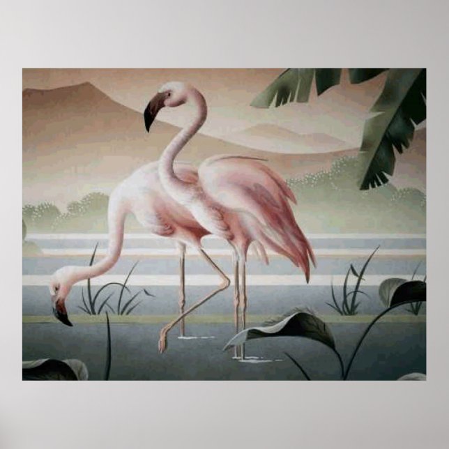 Pink Flamingo Mountain Pond Poster (Vorne)