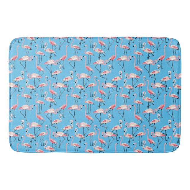 Pink Flamingo Muster auf blau Badematte (Vorderseite)