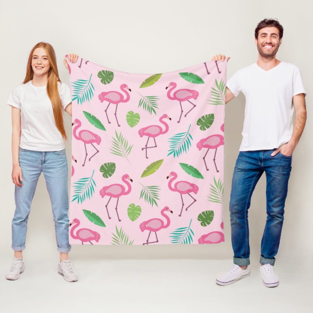 Pink Flamingo Muster mit tropischen Blätter Fleecedecke (Beispiel)