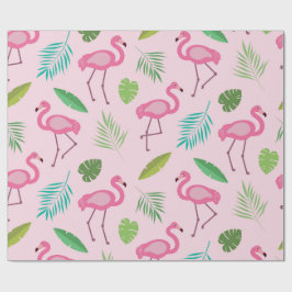 Pink Flamingo Muster mit tropischen Blätter Geschenkpapier