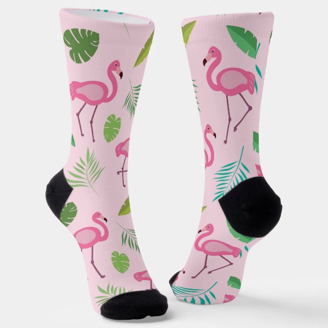 Pink Flamingo Muster mit tropischen Blätter Socken (Gewinkelt)