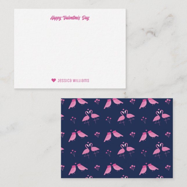Pink Flamingo Muster Moderner Chic Valentinstag Mitteilungskarte (Vorne/Hinten)