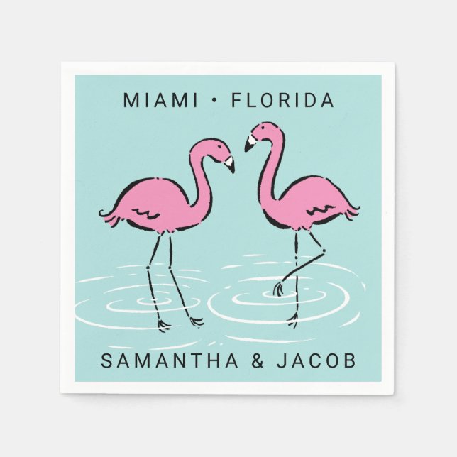 Pink Flamingo Namen und Position hinzufügen Serviette (Vorderseite)