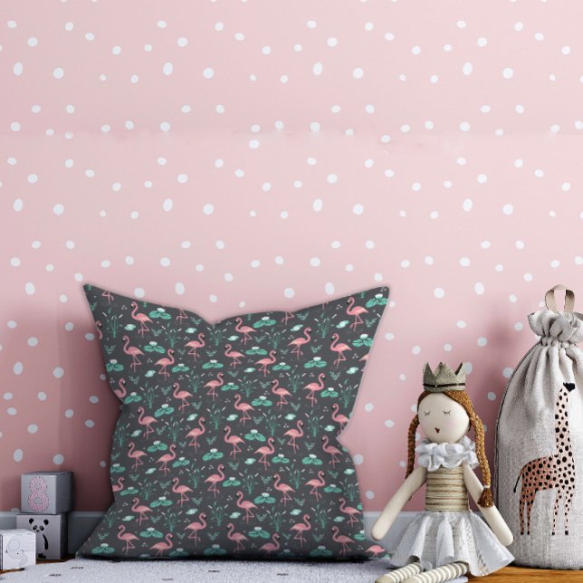 Pink Flamingo niedliches graues Muster Kissen (Von Creator hochgeladen)