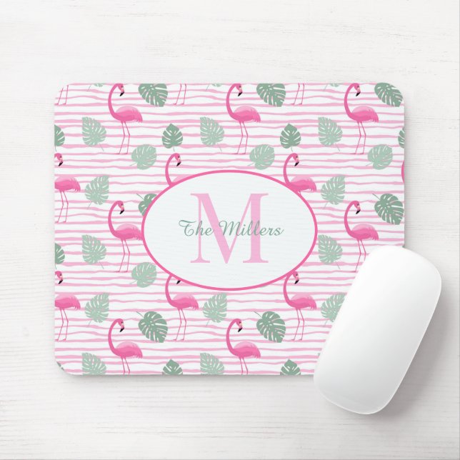 Pink Flamingo Oval Initial Monogram, Personalized Mousepad (Mit Mouse)