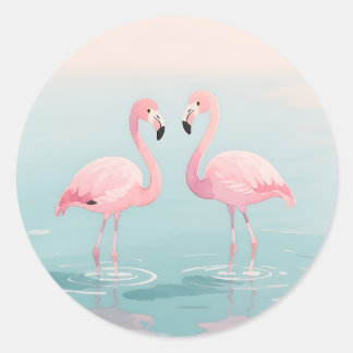 Pink Flamingo Pair Watercolor Serenity Runder Aufkleber