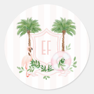 Pink Flamingo Palm Springs Monogram Junggesellinne Runder Aufkleber