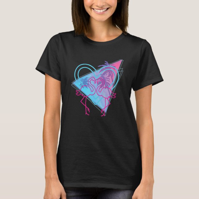 Pink Flamingo Palm Trees 80er Vaporwave Tropical S T-Shirt (Vorderseite)