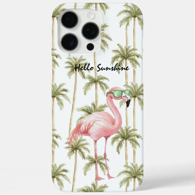Pink Flamingo Palm Trees iPhone 16 Pro Max Hülle (Rückseite)