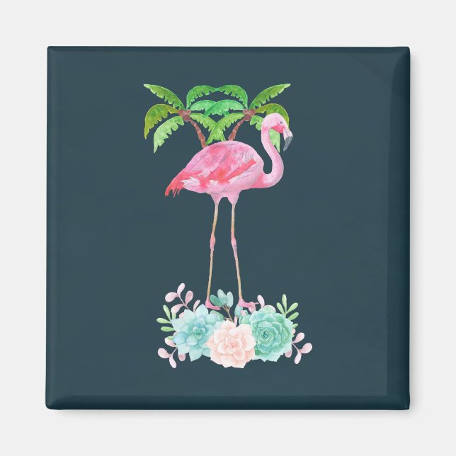 Pink Flamingo Palmen und Blumensukkulturen Magnet (Vorne)