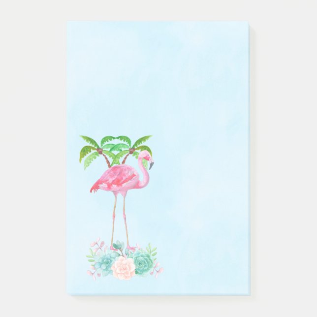 Pink Flamingo Palmen und Blumensukkulturen Post-it Klebezettel (Vorderseite)