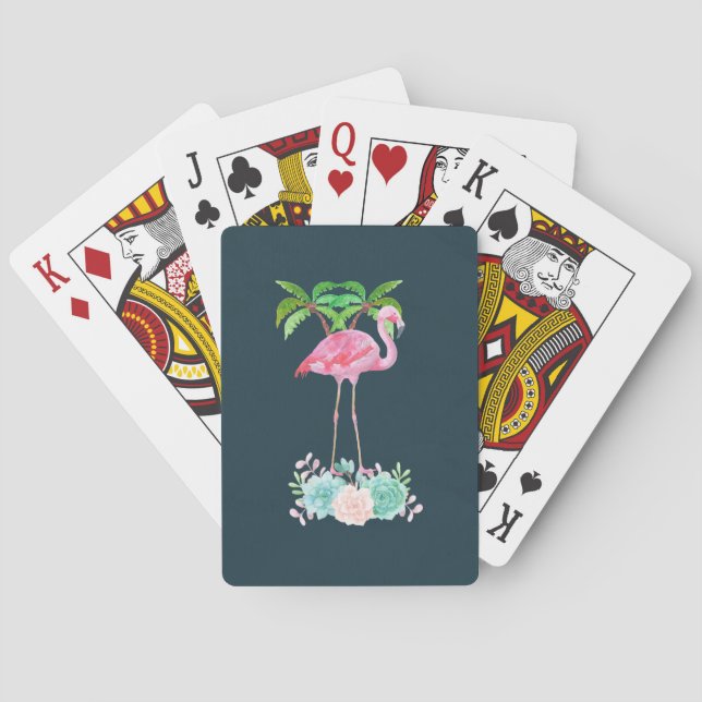 Pink Flamingo Palmen und Blumensukkulturen Spielkarten (Rückseite)
