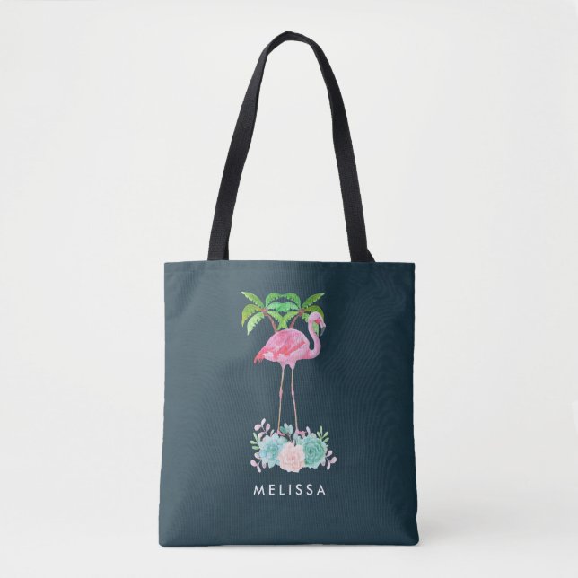 Pink Flamingo Palmen und Blumensukkulturen Tasche (Vorderseite)
