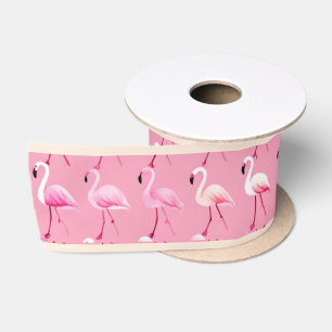 Pink Flamingo Paradise: Wasserfarben Muster Satinband