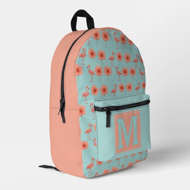 Pink Flamingo Paradise Watercolor Pattern Bedruckter Rucksack (Rückseitige Ecke links)