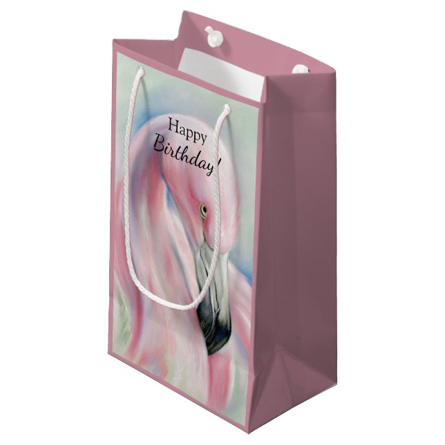 Pink Flamingo Pastel Art Kleine Geschenktüte (Vorderseite Schrägansicht)
