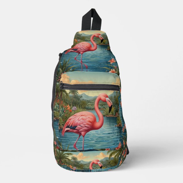 Pink-Flamingo personalisieren Crossbody Bag (Vorderseite)