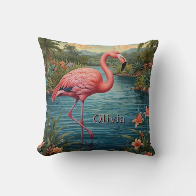 Pink-Flamingo personalisieren Kissen (Vorderseite)
