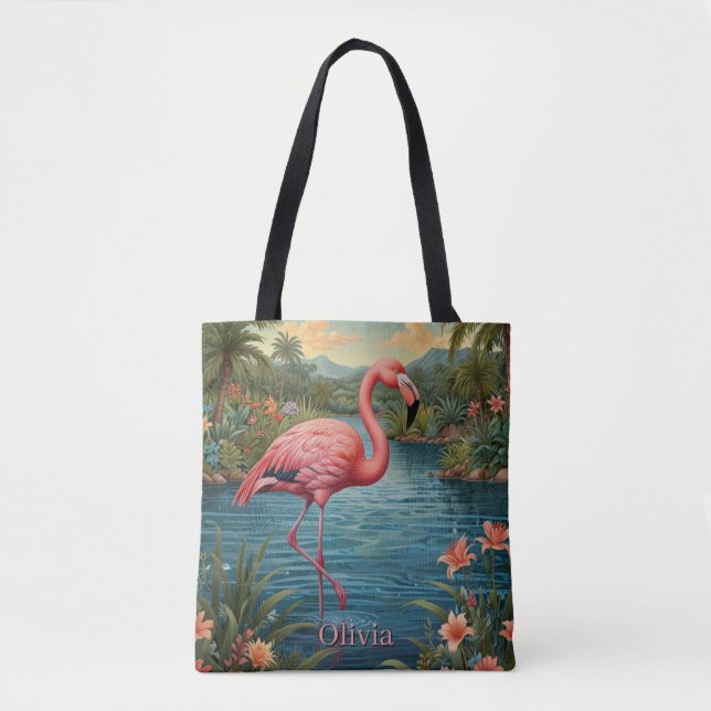 Pink-Flamingo personalisieren Tasche (Vorderseite)