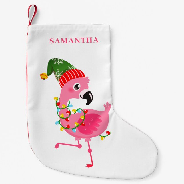 Pink Flamingo Personalisiert Kleiner Weihnachtsstrumpf (Vorderseite)