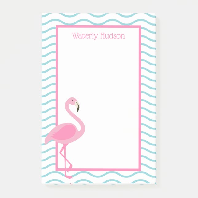 Pink Flamingo Personalisiert Post-it Notepad Klebezettel (Vorderseite)