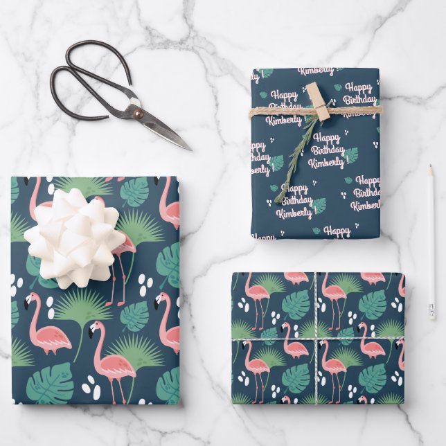 Pink Flamingo Personalisiert Wrapping Paper Sheets Geschenkpapier Set (Vorderseite)