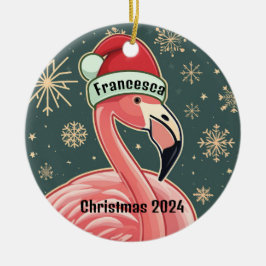 Pink Flamingo Personalisierte Weihnachtsfeier Keramik Ornament