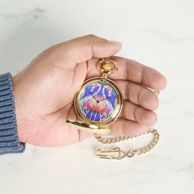 Pink Flamingo Pocket Watch Armbanduhr (Hand)