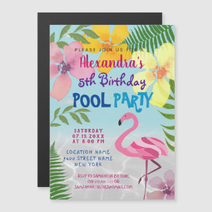 Pink Flamingo Poolparty Geburtstag Magneteinladung