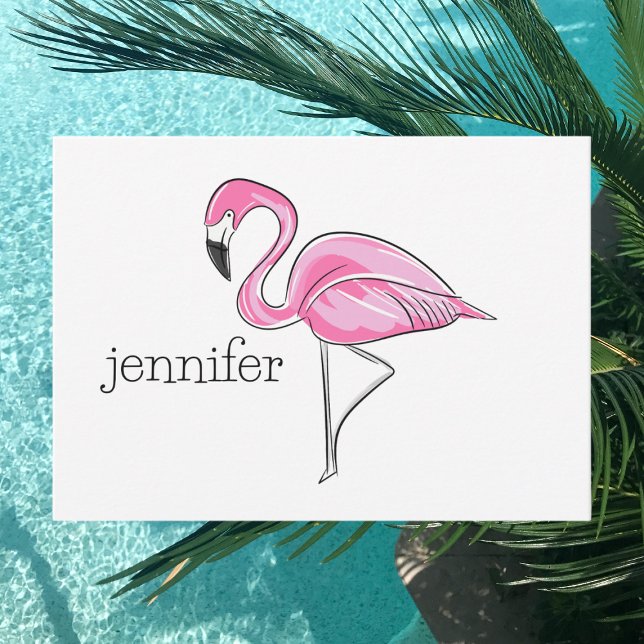 Pink Flamingo Preppy Personalisiert Mitteilungskarte (Von Creator hochgeladen)