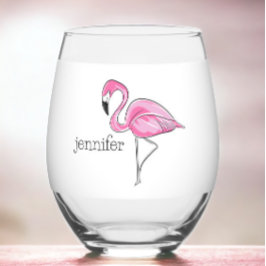 Pink Flamingo Preppy Personalisiert Weinglas Ohne Stiel