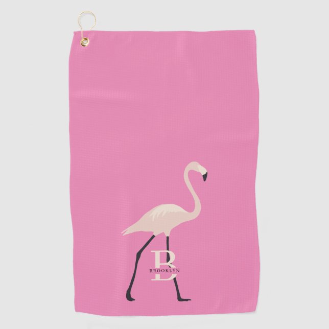 Pink Flamingo Pro Mit Monogramm Muttertag Golfhandtuch (Vorderseite)
