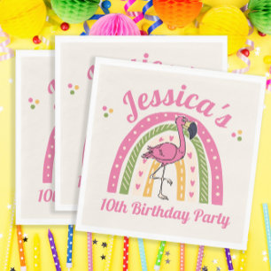 Pink Flamingo Regenbogen Mädchen Geburtstags Name  Serviette