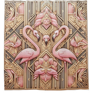 Pink Flamingo Retreat Retro Art Deco Flamingos Duschvorhang