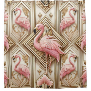 Pink Flamingo Retreat Retro Art Deco Flamingos Duschvorhang
