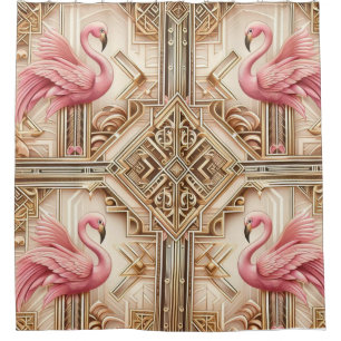 Pink Flamingo Retreat Retro Art Deco Flamingos Duschvorhang