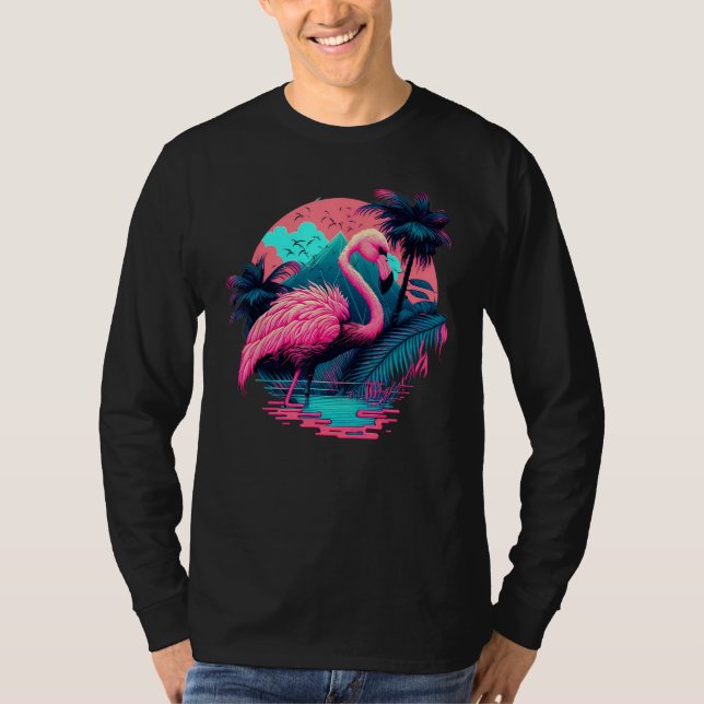 Pink Flamingo Retro Synthwave Pineapple Tropical S T-Shirt (Vorderseite)