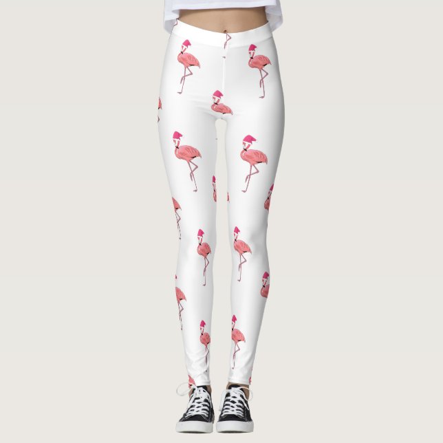 Pink Flamingo Santa Claus Pattern Leggings (Vorderseite)