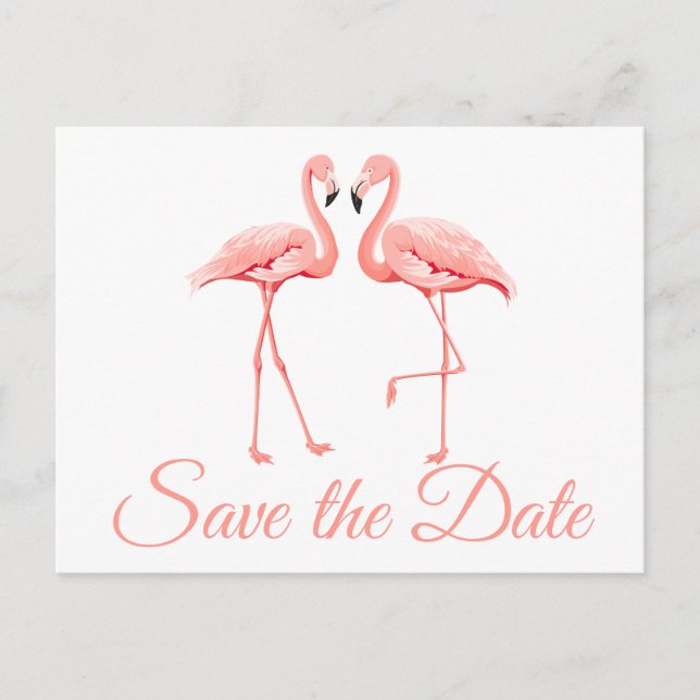 Pink Flamingo Save the Date Verlobung Hochzeit Ankündigungspostkarte (Vorderseite)