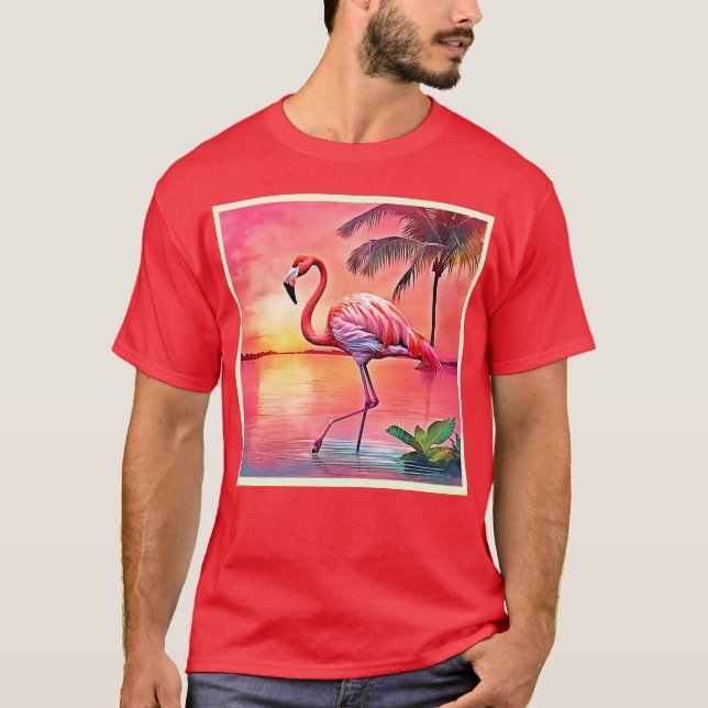 Pink Flamingo Scene Design T-Shirt (Vorderseite)