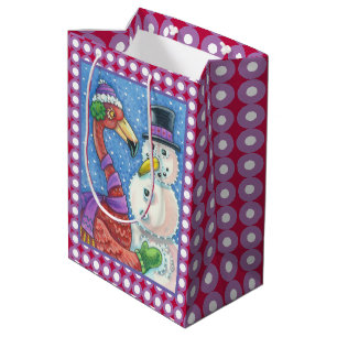 PINK FLAMINGO SCHNEEMANN WEIHNACHTSGEschenktasche  Mittlere Geschenktüte